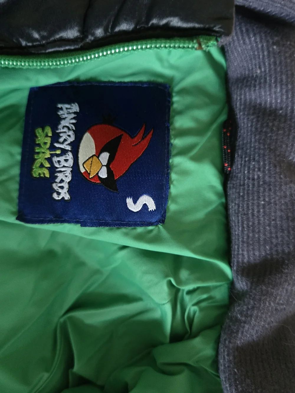 Kids Black Puffer Jacket with Green Trim